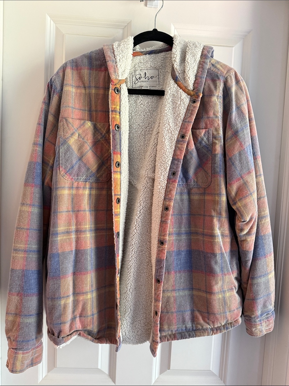 Soho Pastel Plaid Sherpa-Lined Hooded Jacket
